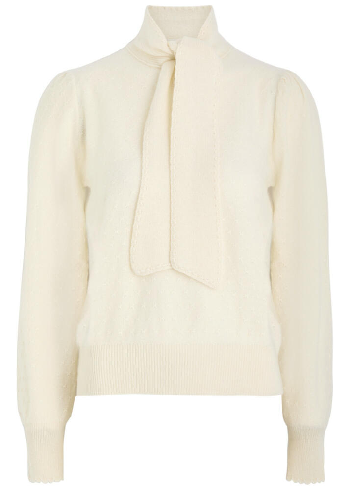 Frame Tie-neck Pointelle Cashmere Jumper - Cream Cover