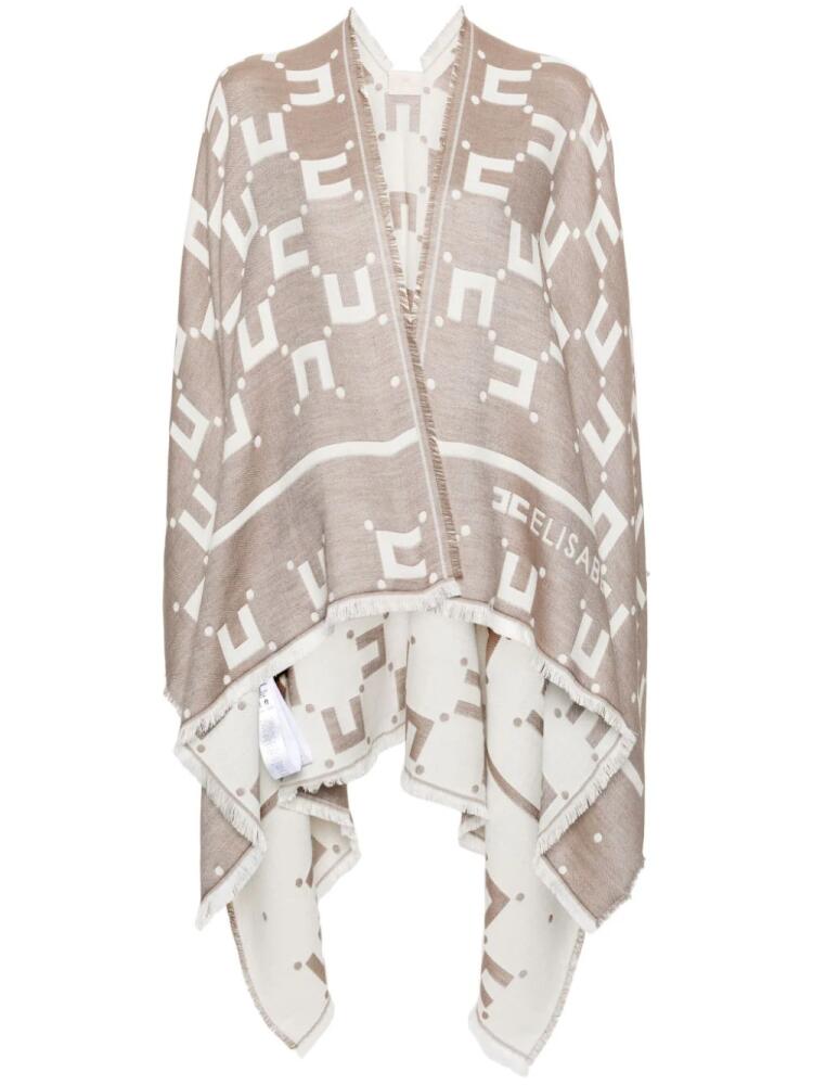 Elisabetta Franchi frayed logo-jacquard cape - Neutrals Cover