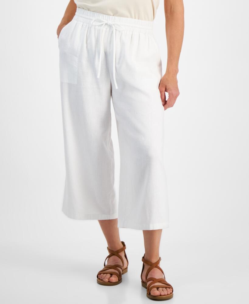 Style & Co Petite Cropped Linen Wide-Leg Drawstring Pants - Bright White Cover