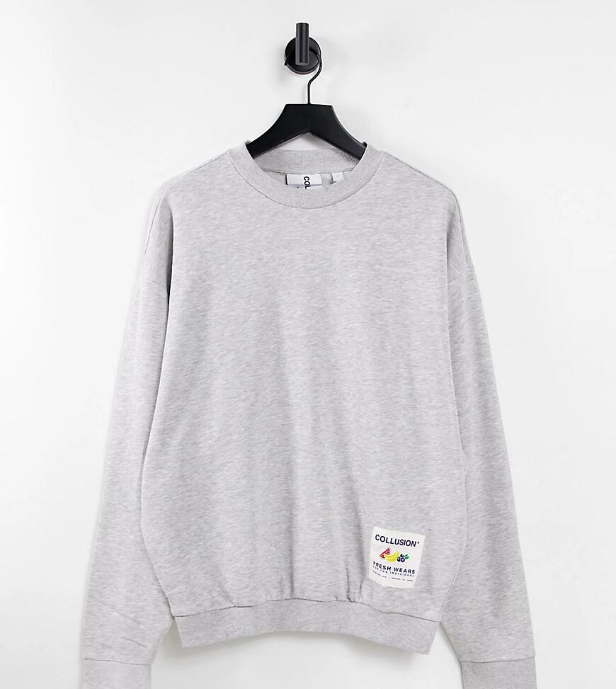 COLLUSION Unisex pulled in sweatshirt with patch in gray heather-Grey Cover