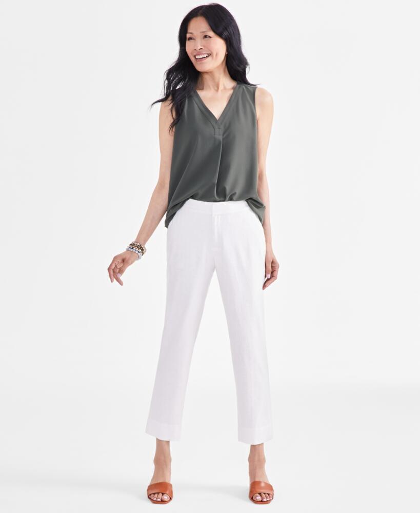 Style & Co Women's Mid-Rise Linen Blend Ankle-Length Pants, Created for Macy's - Off White Cover