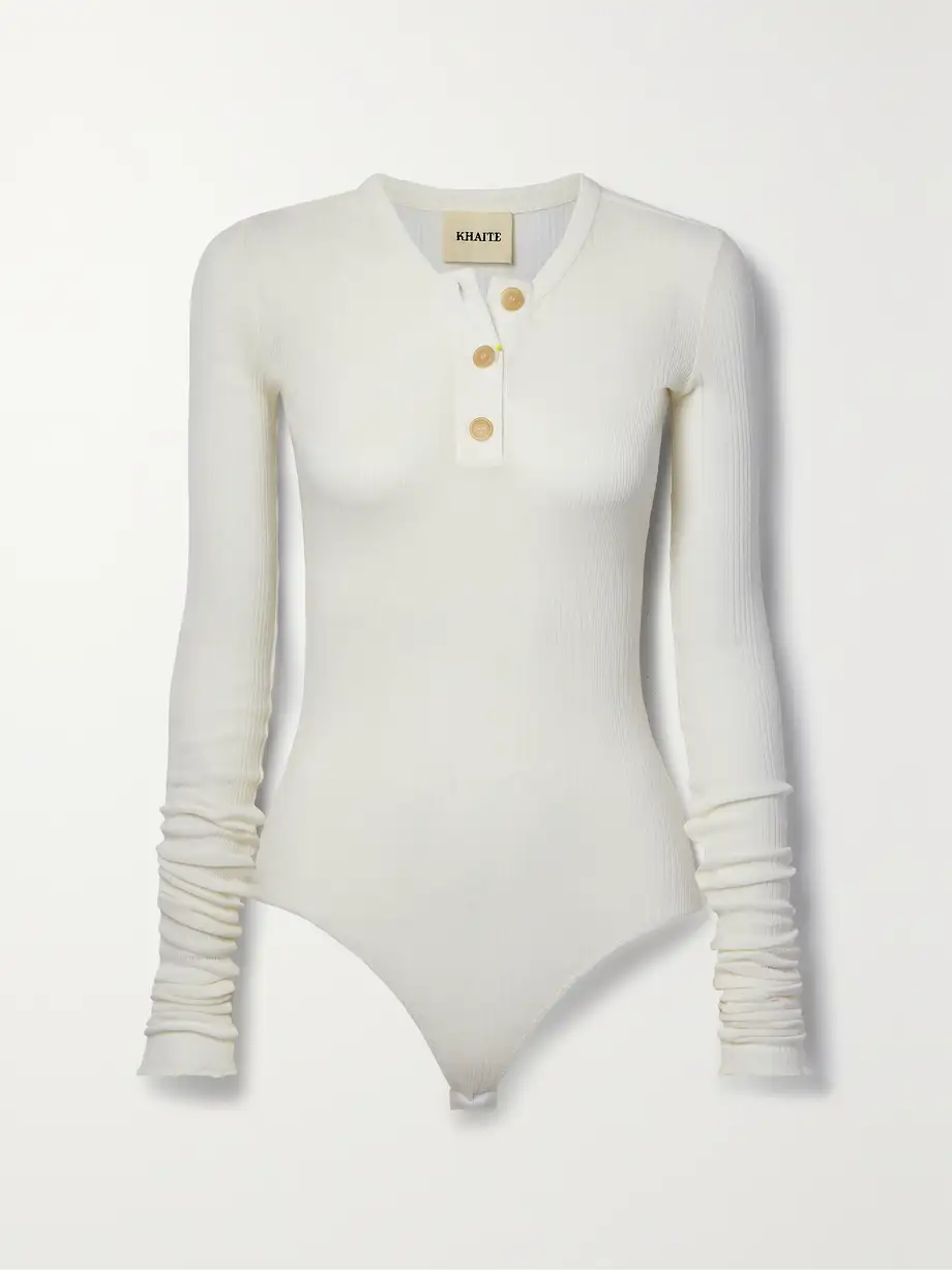 KHAITE - Janelle Ribbed Cotton-blend Bodysuit - Off-white Cover