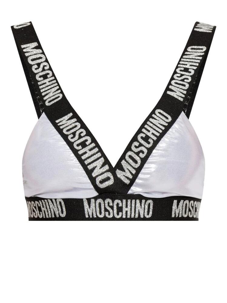 Moschino logo-tape triangle bikini top - Silver Cover