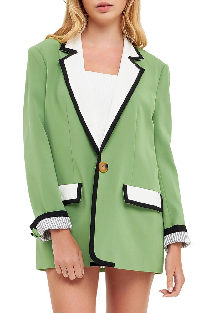 English Factory Binding Detail Drapey Blazer in Green Combo Cover