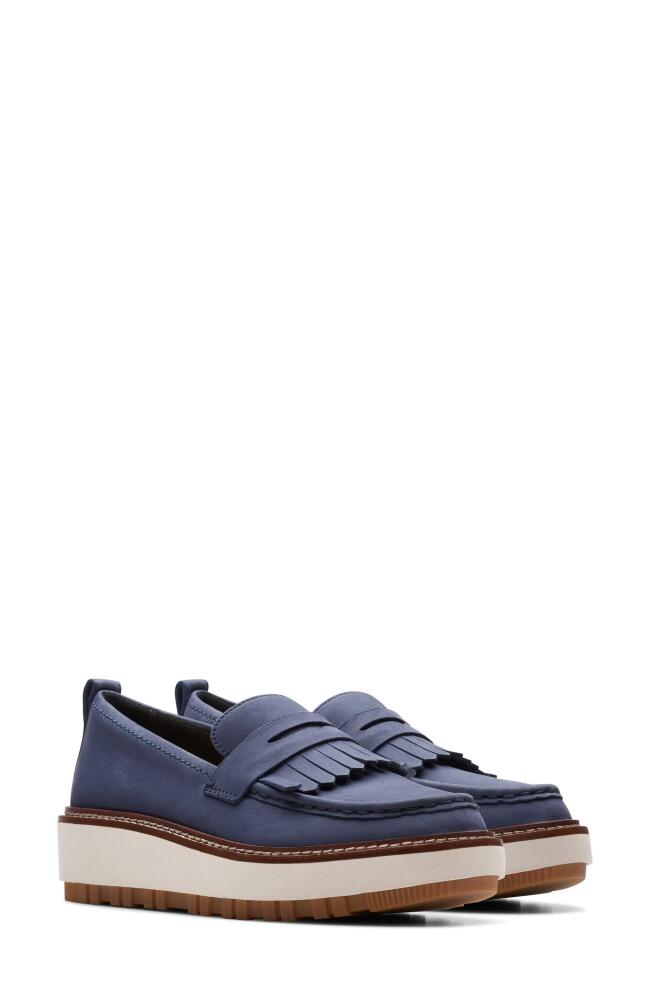 Clarks(r) Orianna Platform Penny Loafer in Navy Nubuck Cover