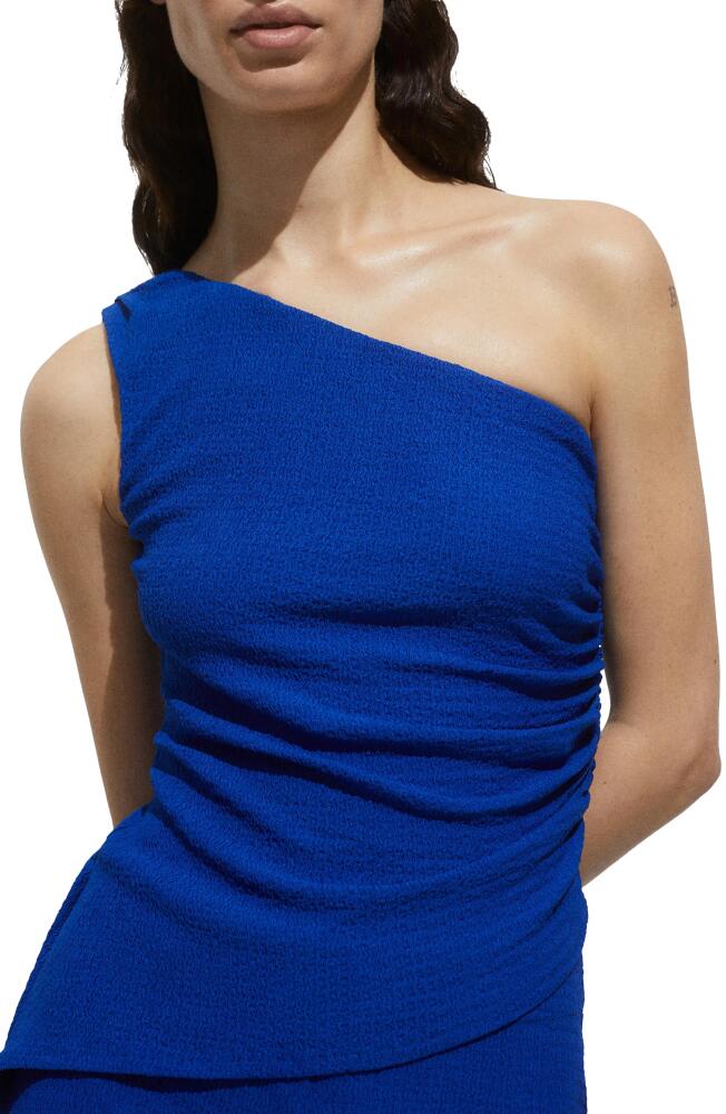 MANGO Atisa One-Shoulder Asymmetric Hem Top in Medium Blue Cover