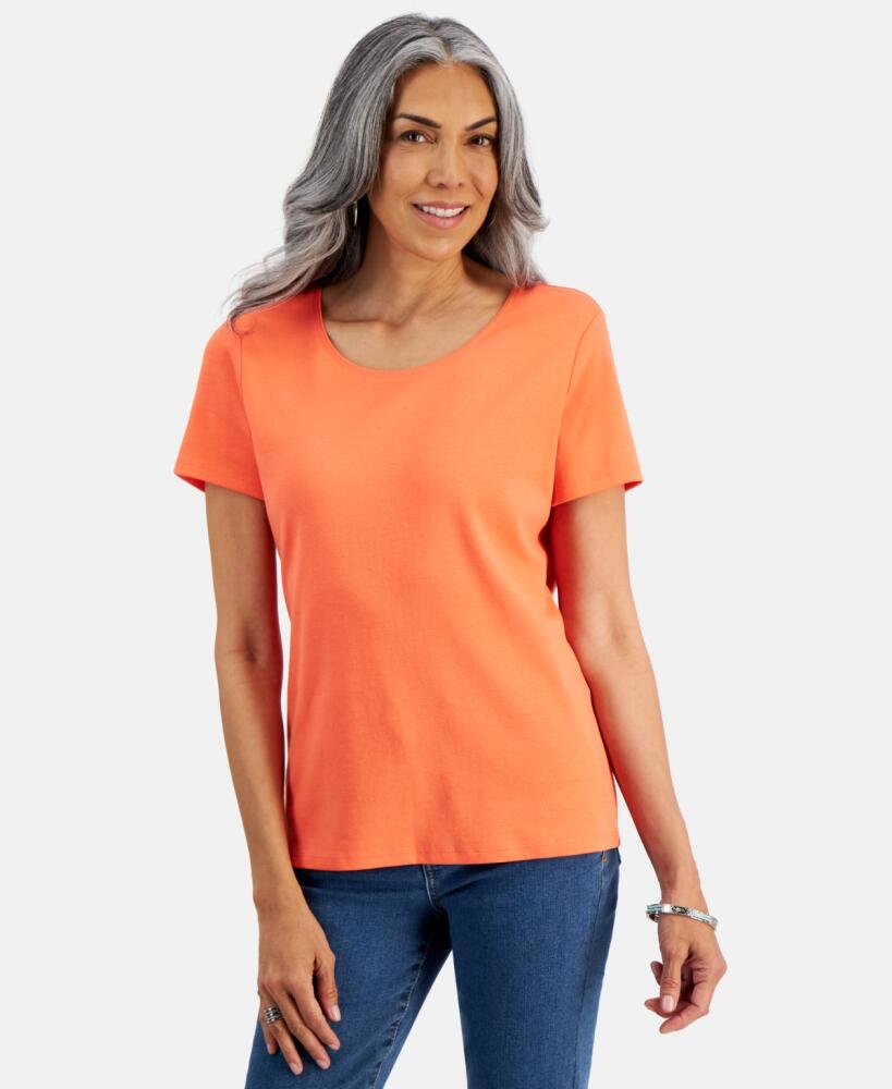 Style & Co Women's Cotton Short-Sleeve Scoop-Neck Top, Xs-4X, Created for Macy's - Hot Coral Cover