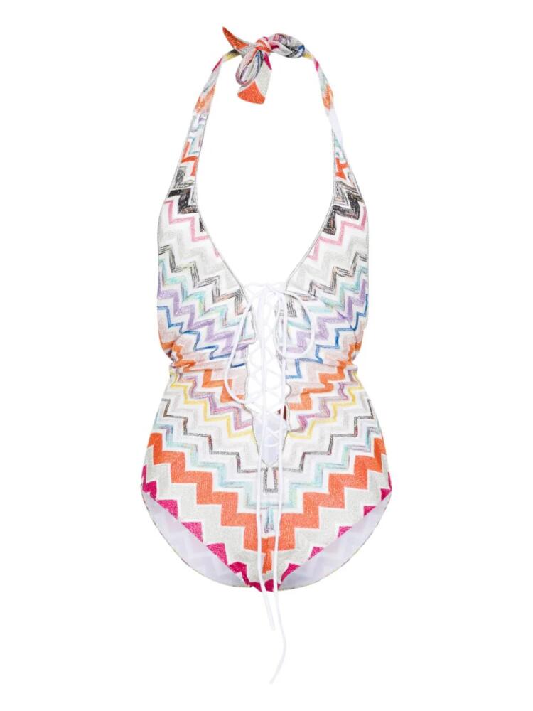 Missoni zigzag-woven lurex swimsuit - White Cover