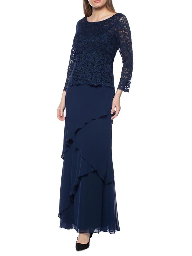 Marina Women's Tiered Lace Gown - Navy Cover