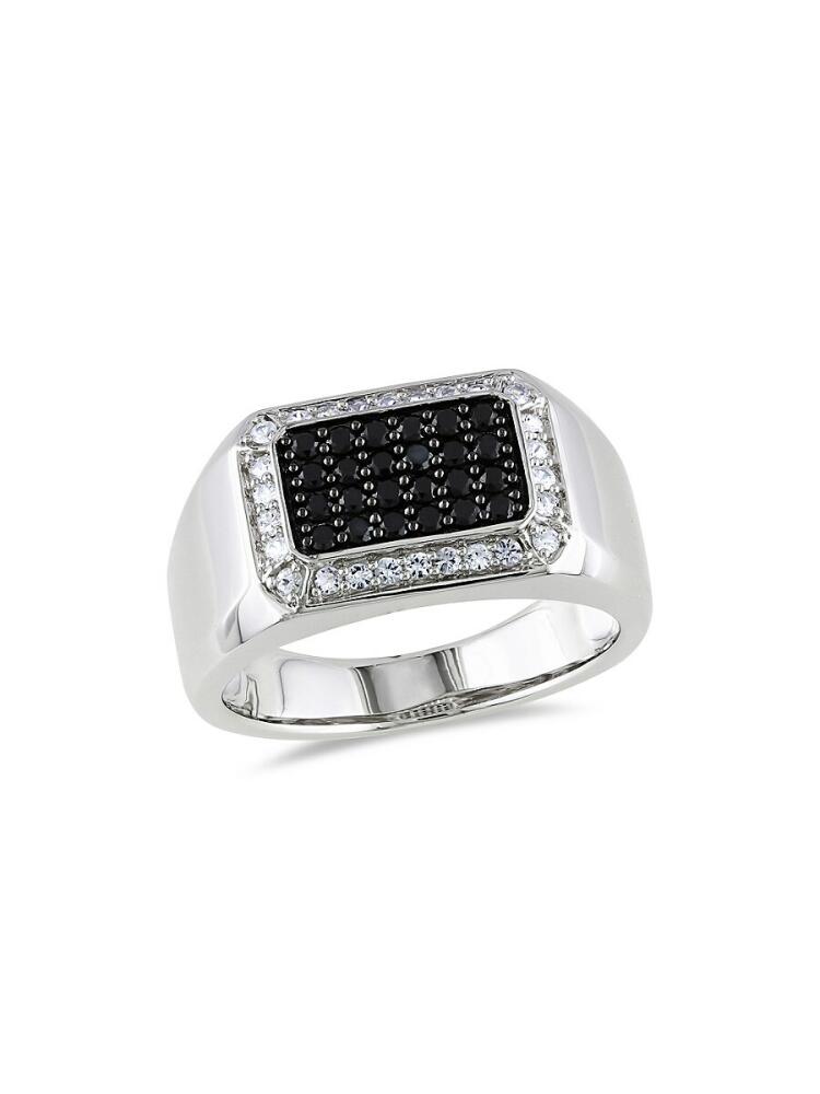 Sonatina Women's Sterling Silver, Black Spinel & White Sapphire Signet Ring Cover