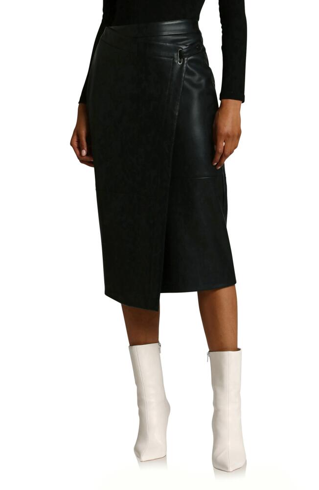 Avec Les Filles Faux-Ever Leather Midi Wrap Skirt in Black Cover