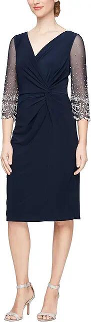 Alex Evenings Short Matte Jersey Sheath Dress (Dark Navy) Women's Dress Cover