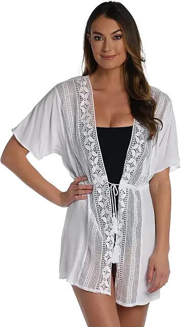 La Blanca Coastal Covers Open Front Kimono (White) Women's Swimwear Cover