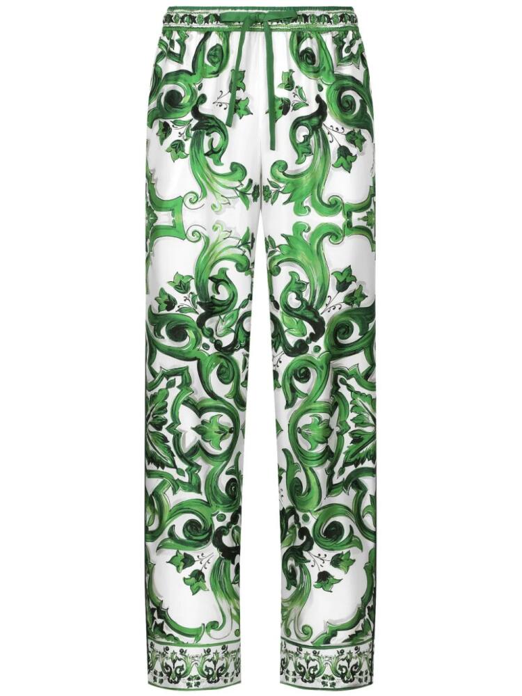 Dolce & Gabbana Silk twill jogging pants with majolica print - Green Cover