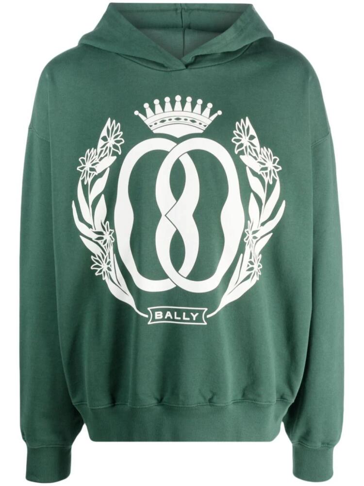 Bally Emblem logo-print cotton hoodie - Green Cover