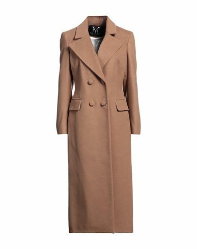 Yes London Woman Coat Camel Polyester, Viscose, Elastane Cover