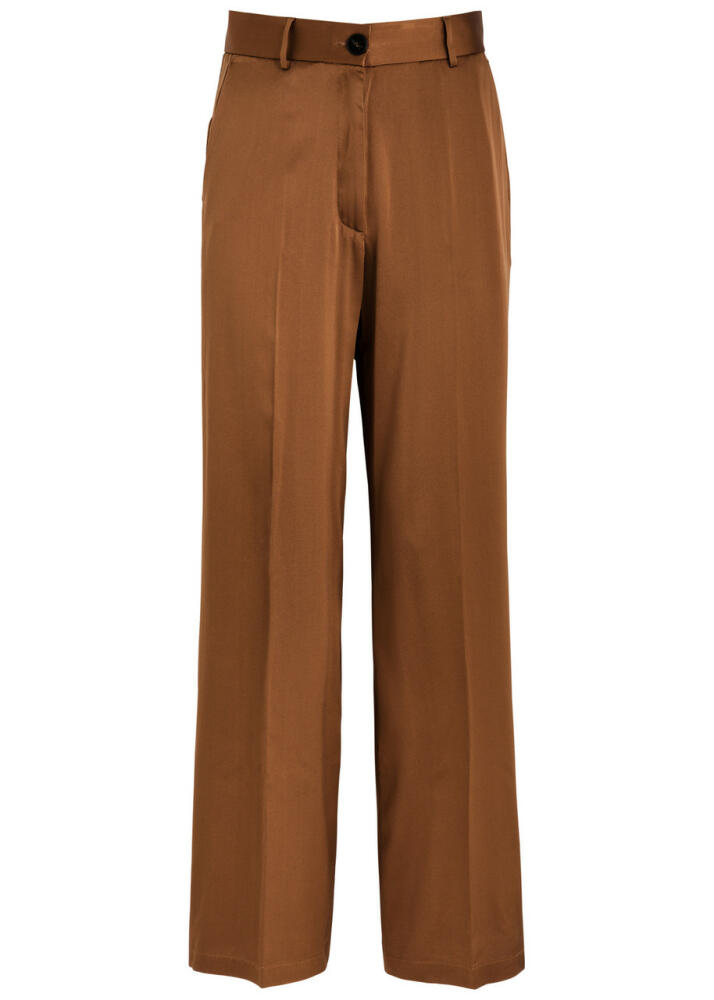 Forte_forte Wide-leg Stretch-silk Trousers - Brown Cover