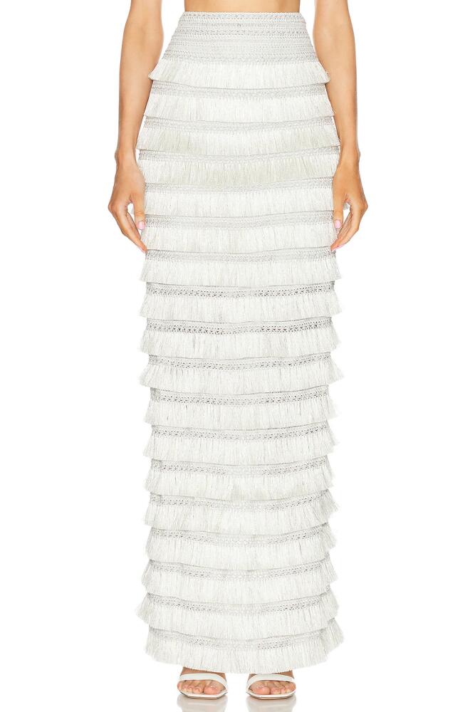 PatBO Metallic Fringe Maxi Skirt in Metallic Silver Cover