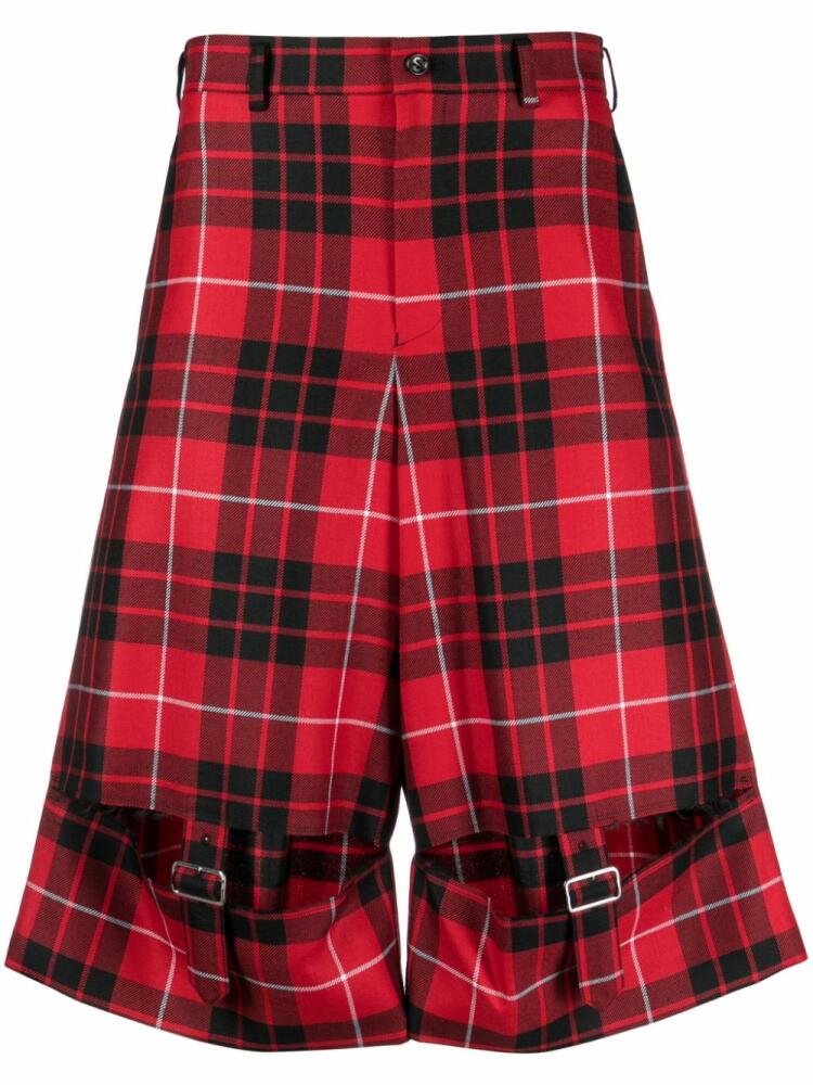 Black Comme Des Garçons tartan check-pattern wool shorts - Red Cover