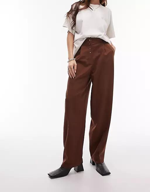 Topshop button fly pants suit in brown Cover