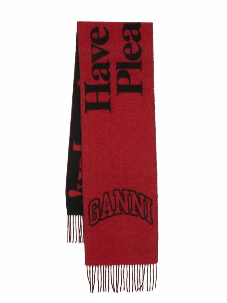 GANNI fringed wool scarf - Red Cover