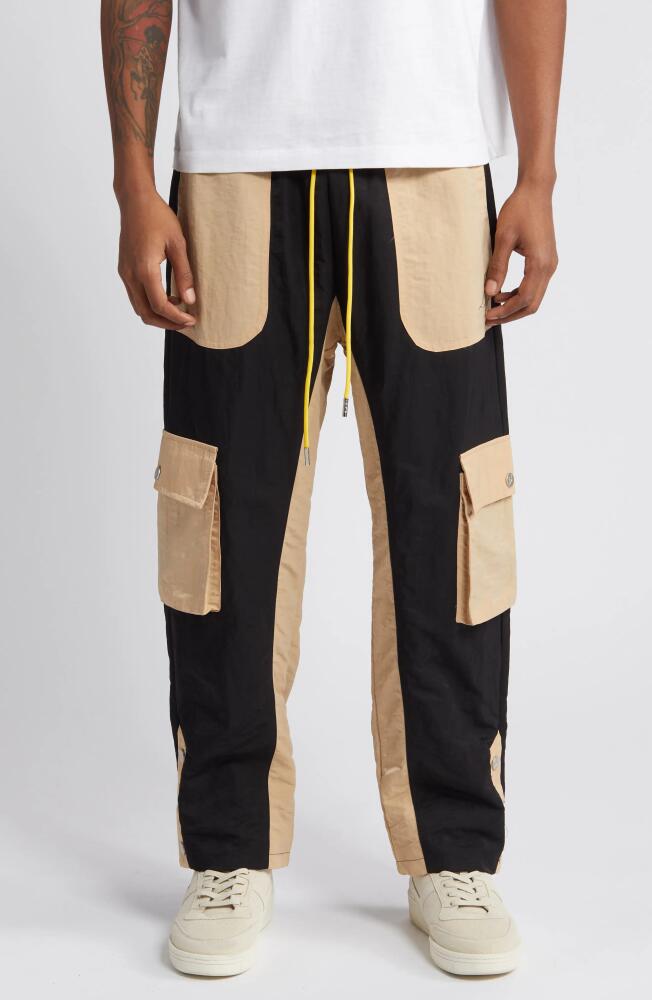 DIET STARTS MONDAY Colorblock Nylon Cargo Pants in Black/Tan Cover