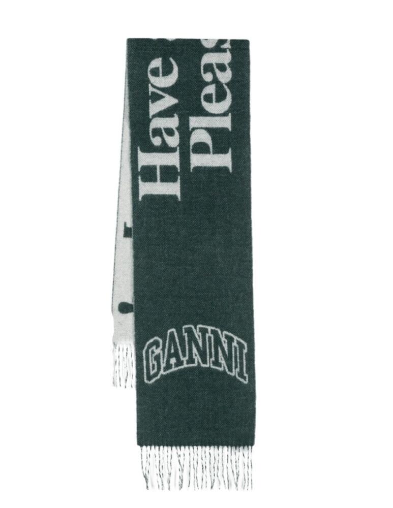 GANNI fringed wool scarf - Green Cover