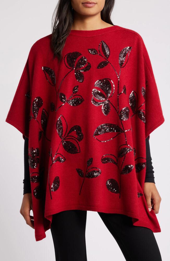 Anne Klein Floral Sequin Poncho in Titian Red Cover