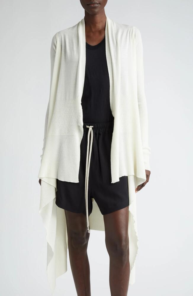 Rick Owens Open Front Long Wool Cardigan in Milk Cover