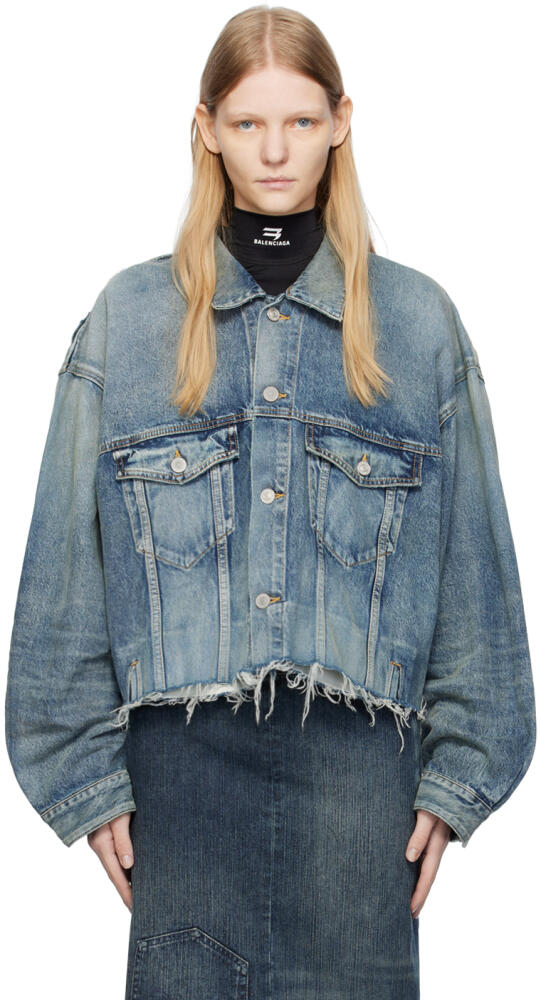 Balenciaga Blue Frayed Denim Jacket Cover