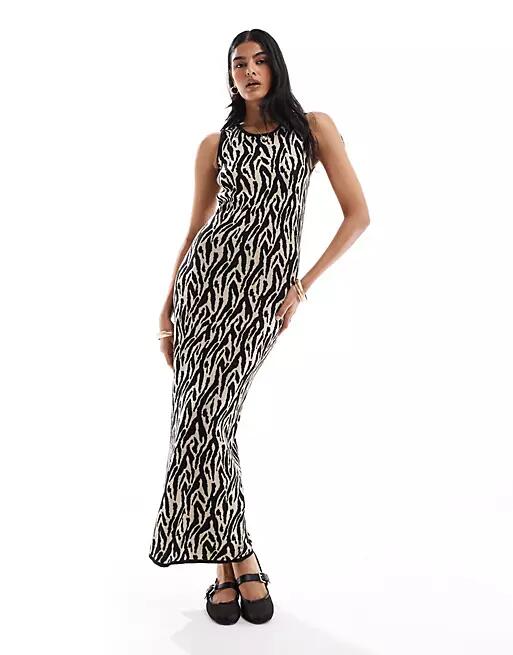 JDY knit sleeveless maxi dress in animal print-Neutral Cover