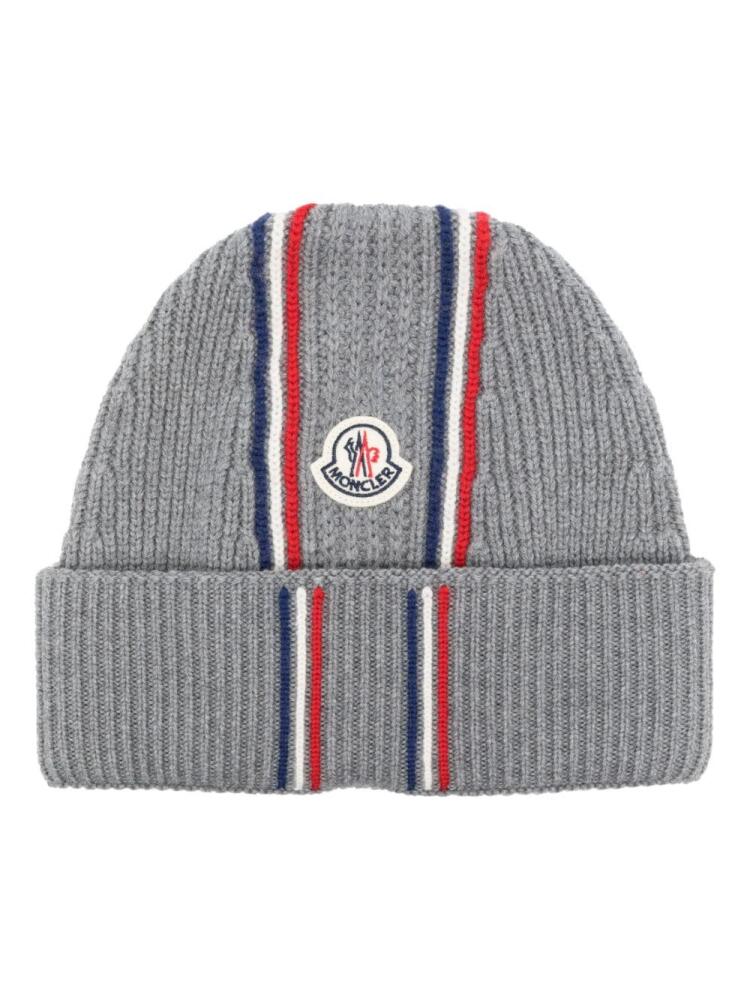 Moncler Tricolor virgin wool beanie - Grey Cover