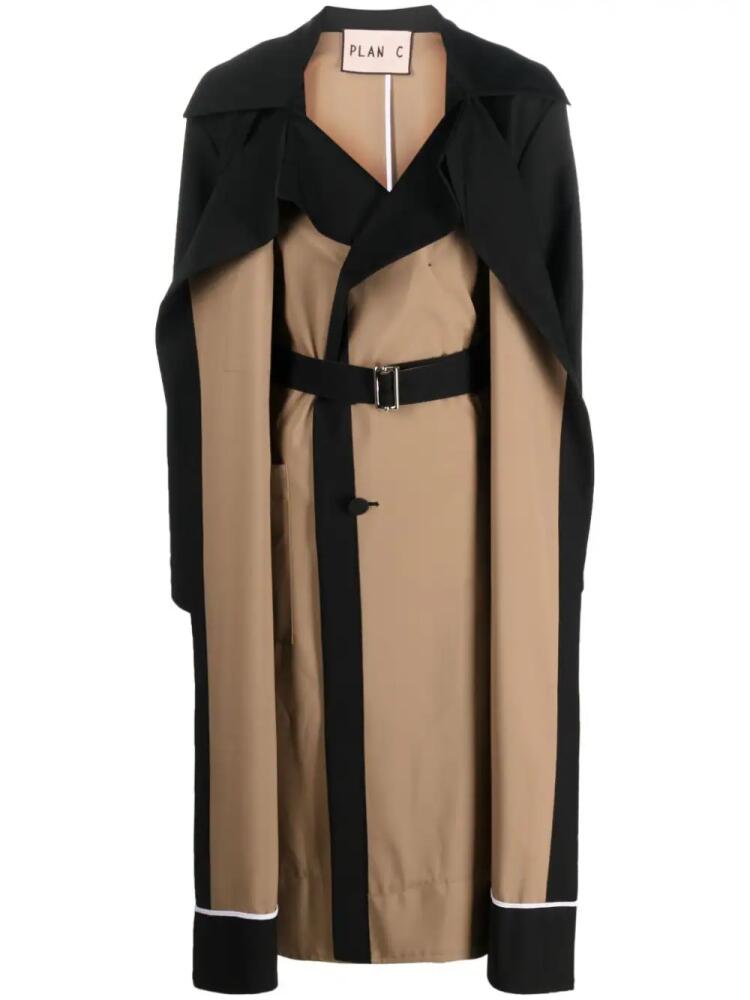 Plan C Mantel two-tone belted trench coat - Black Cover