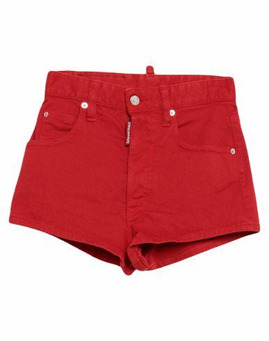 Dsquared2 Woman Denim shorts Red Cotton, Elastane, Cow leather Cover