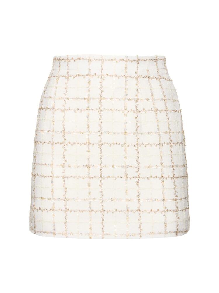 ALESSANDRA RICH Sequined Checked Tweed Mini Skirt Cover