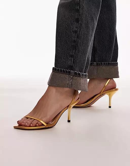 Topshop Fina barely there mid heeled sandals in gold Cover