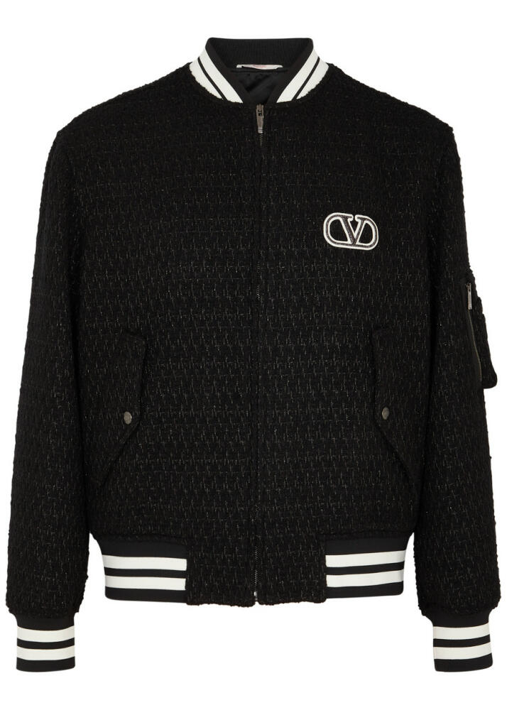 Valentino Logo Wool-blend Tweed Bomber Jacket - Black Cover