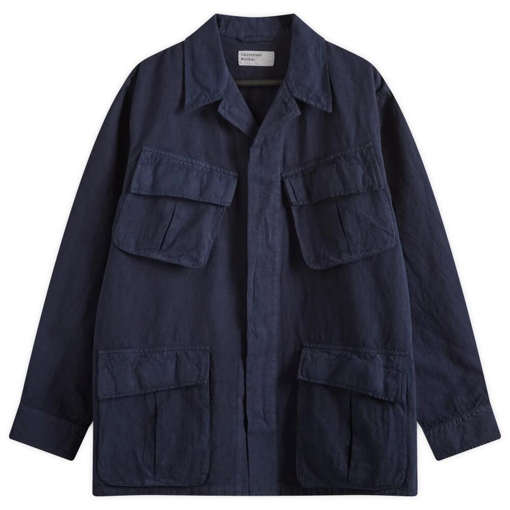 Universal Works Men's Linen Slub Jungle Jacket in Navy Cover