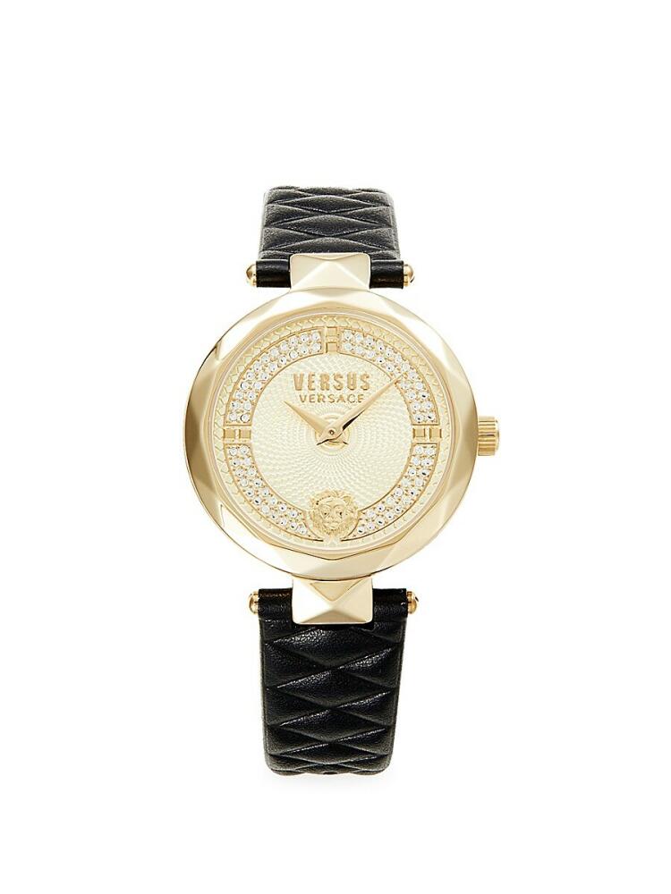 Versus Versace Women's 36MM Covent Garden Goldtone Case, Crystal & Leather strap Watch Cover