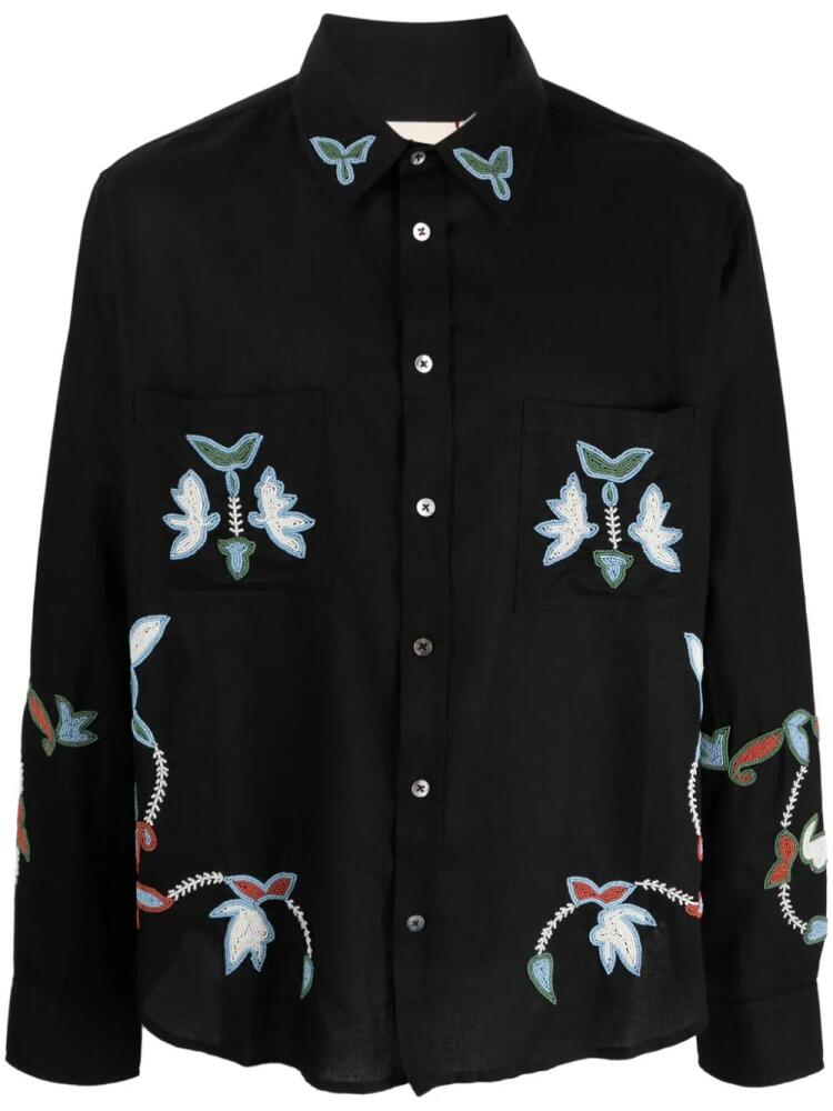 Baziszt embroidered-detail long-sleeve shirt - Black Cover