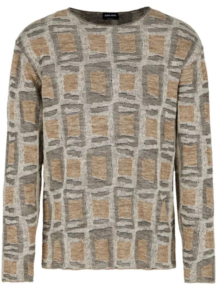 Giorgio Armani geometric-pattern crew-neck jumper - Neutrals Cover