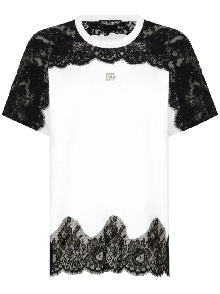 Dolce & Gabbana lace-detail panelled T-shirt - White Cover