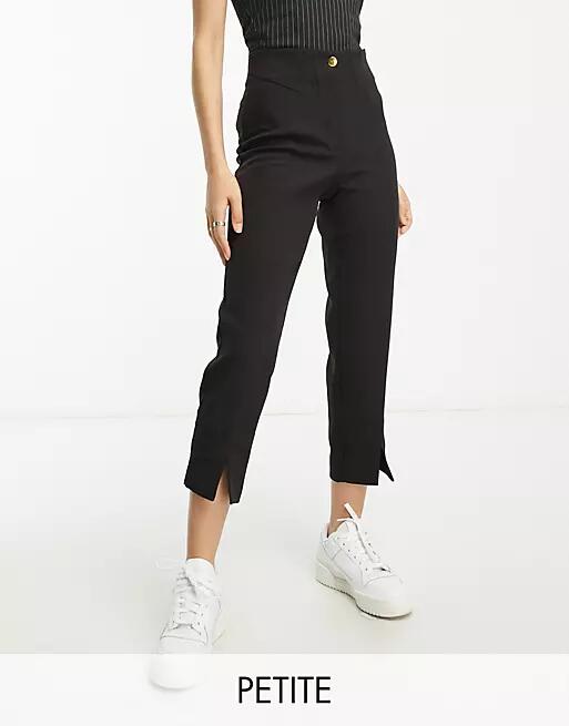 River Island Petite slit front cigarette pants in black Cover