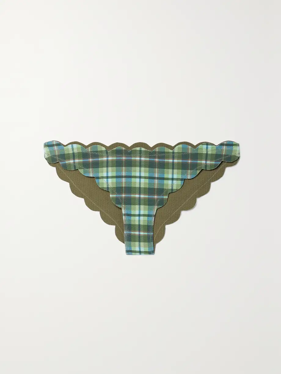 Marysia - Antibes Scalloped Checked Stretch-crepe Bikini Briefs - Green Cover