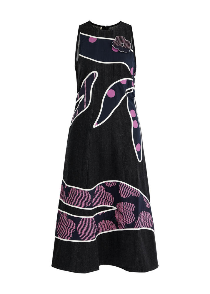 Lovebirds Printed and Appliquéd Denim Dress - Black Cover