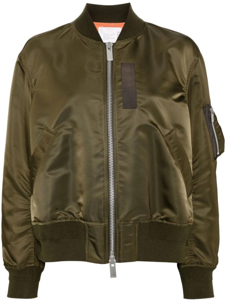 sacai satin-finish bomber jacket - Green Cover