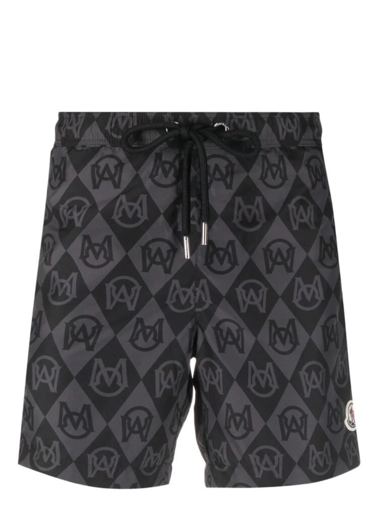 Moncler monogram-print swim shorts - Black Cover