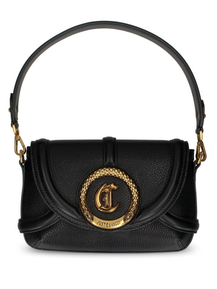 Just Cavalli logo-plaque foldover-top shoulder bag - Black Cover