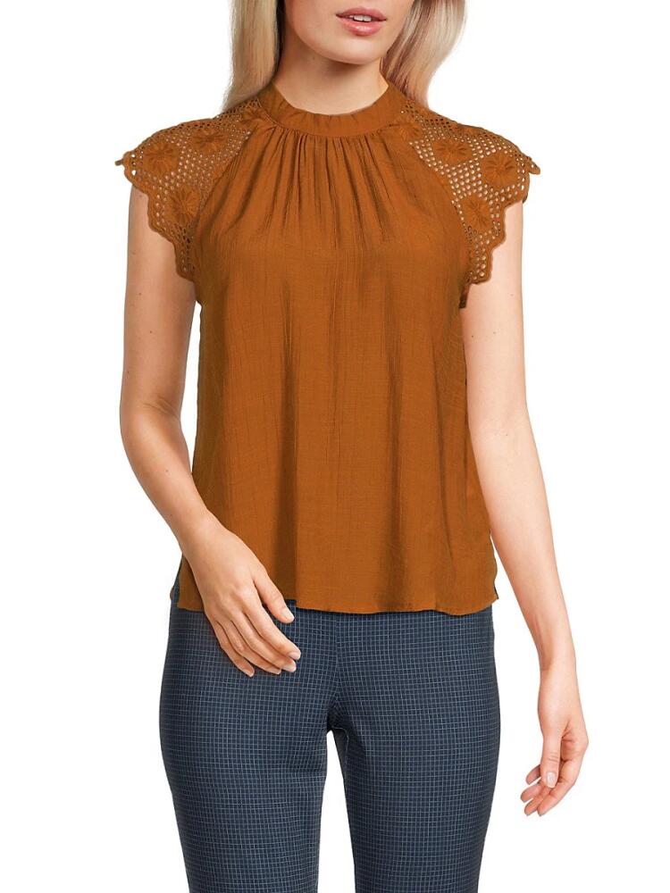 NANETTE nanette lepore Women's Flutter Sleeve Lace Top - Ginger Bread Cover