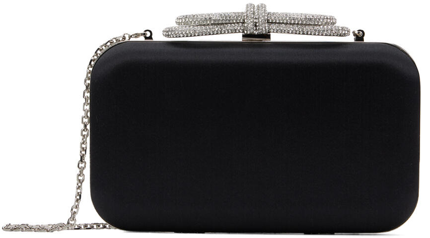 MACH & MACH Black Double Bow Satin Clutch Cover